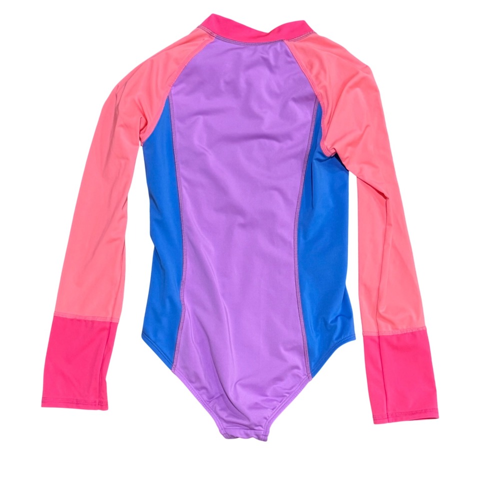 Lands End Girls Size 10 Long Sleeve One Piece Swimsuit Rash Guard Colorblock Zip - Picture 3 of 3